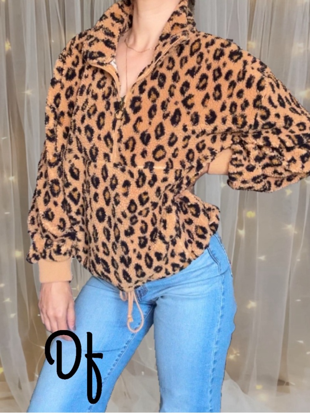 Billabong Leopard Print Half-Zip Fleece Pullover Size L